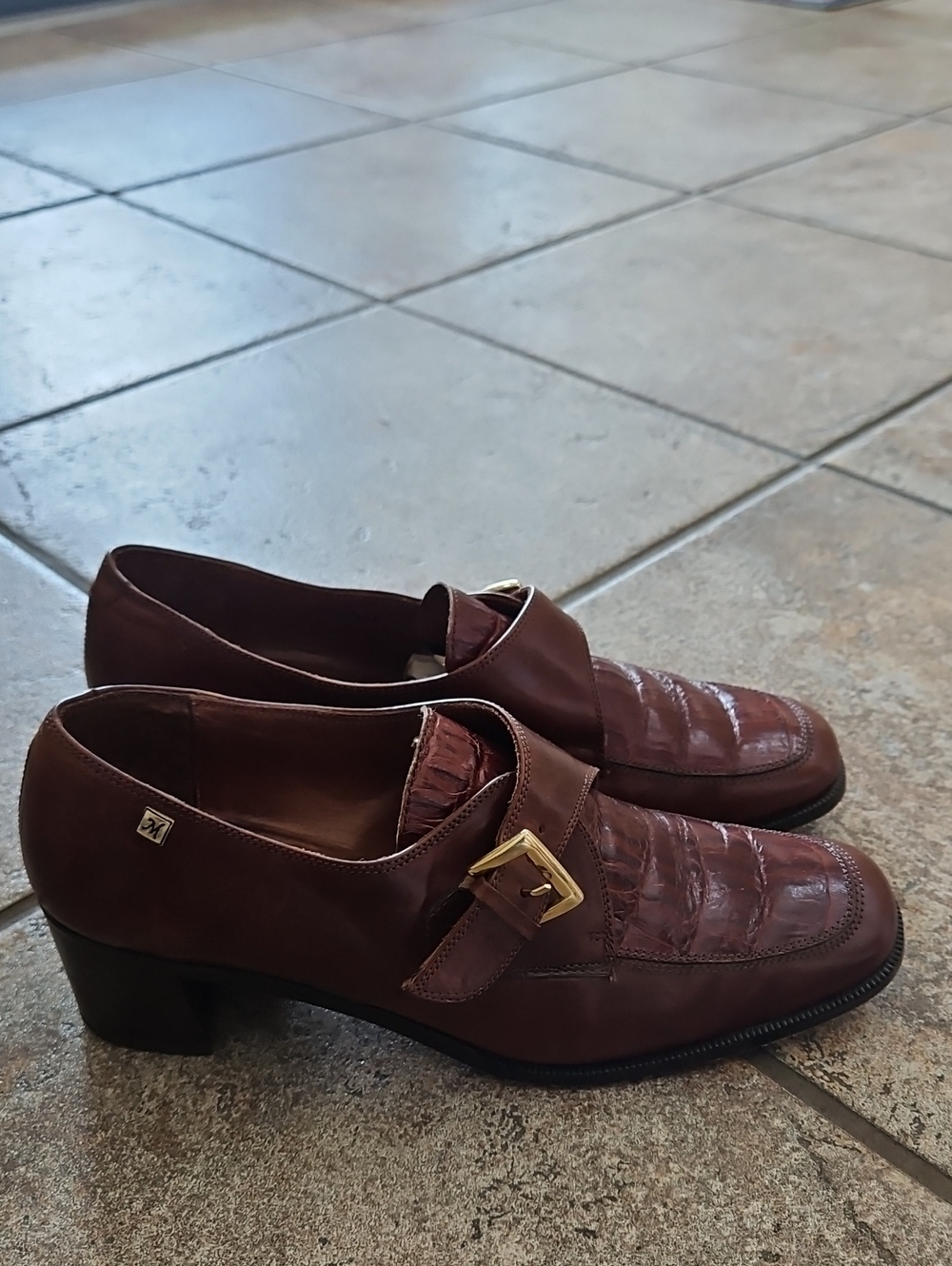 Martinelli Brown Leather Dress Loafers with Gold Buckle